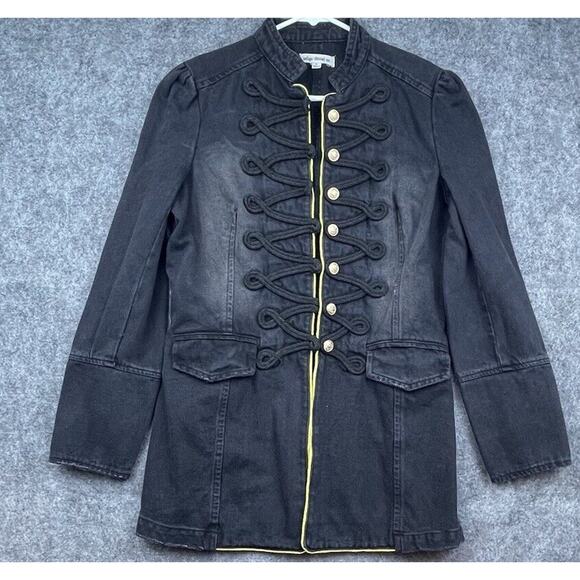 Black Jackets & Blazers - Indigo Thread Co Jacket Small Black Denim Gold Buttons Goth Dark Military